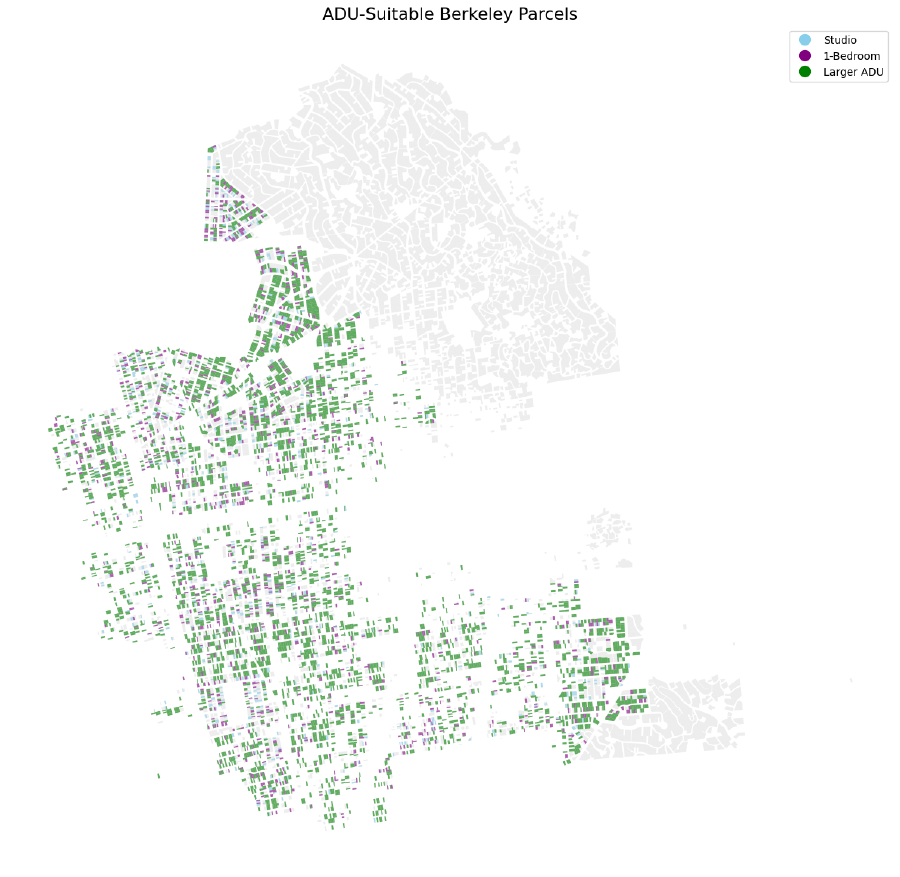 Berkeley parcels suitable for ADUs.