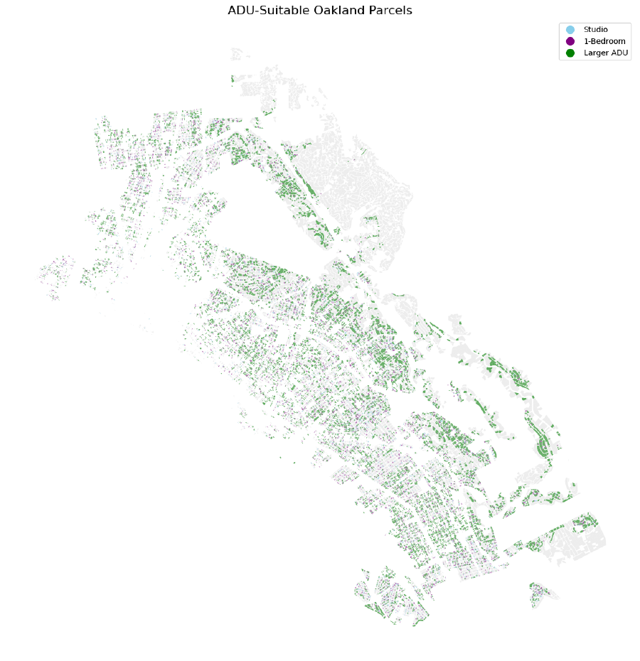 Oakland parcels suitable for ADUs.