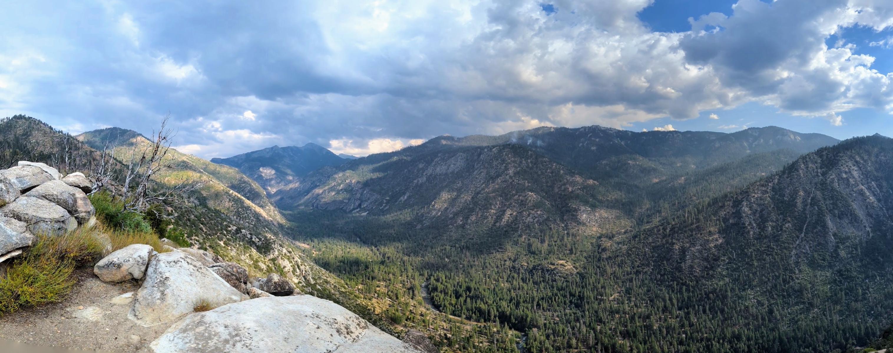 Panoramic view of Cedar grove from the overlook up the Hotel Creek trail.